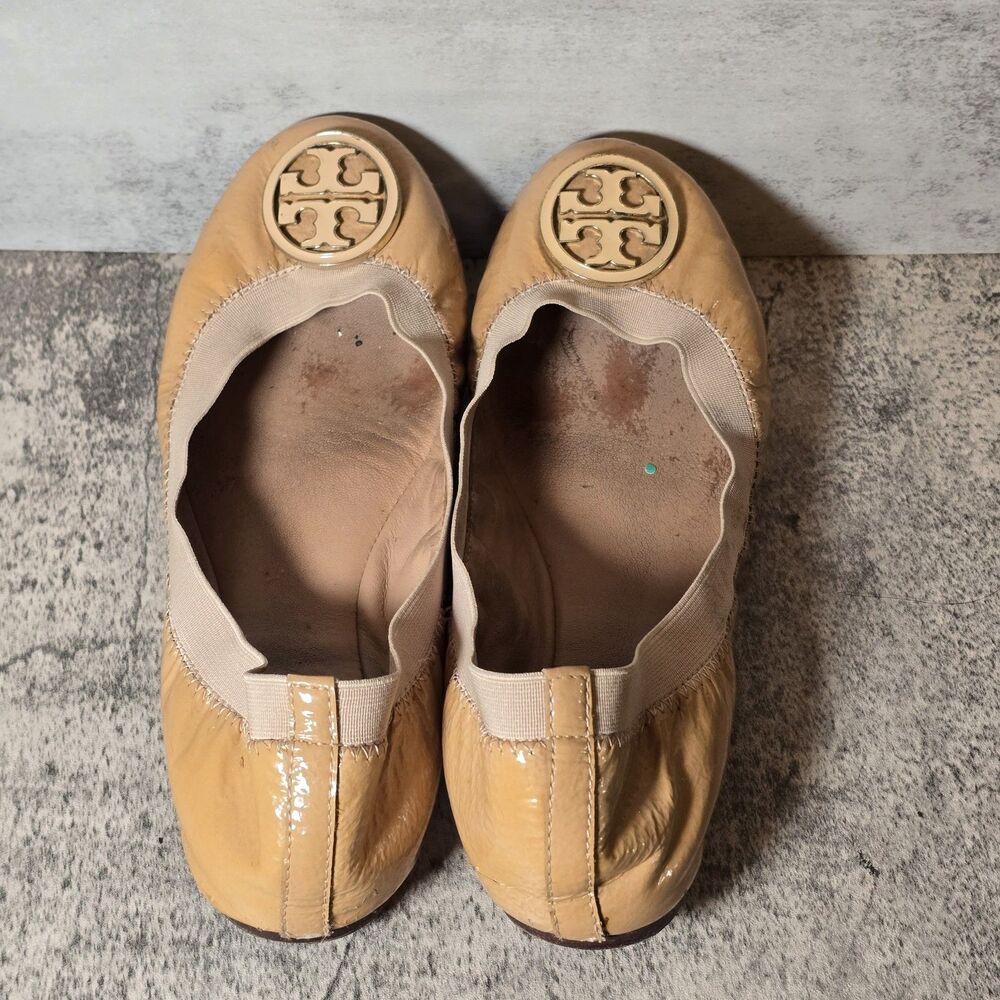 Tory Burch Caroline Patent Leather Ballerina Flats Shoes Nude Beige Size 6.5 - Picture 4 of 5